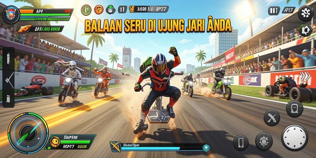 Gameplay API77 menampilkan aksi balap yang seru dan menegangkan.