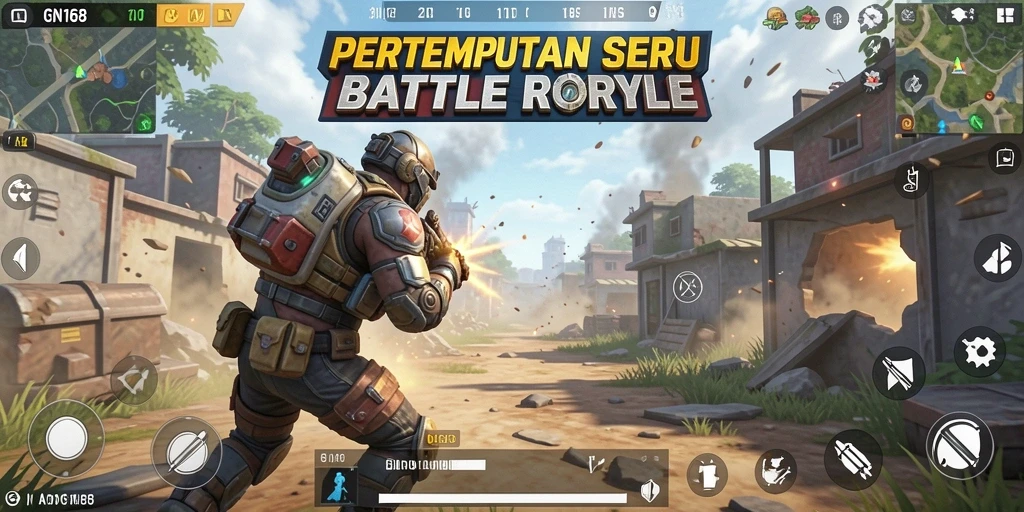 Tampilan seru gameplay GN168 dalam pertempuran Battle Royale.