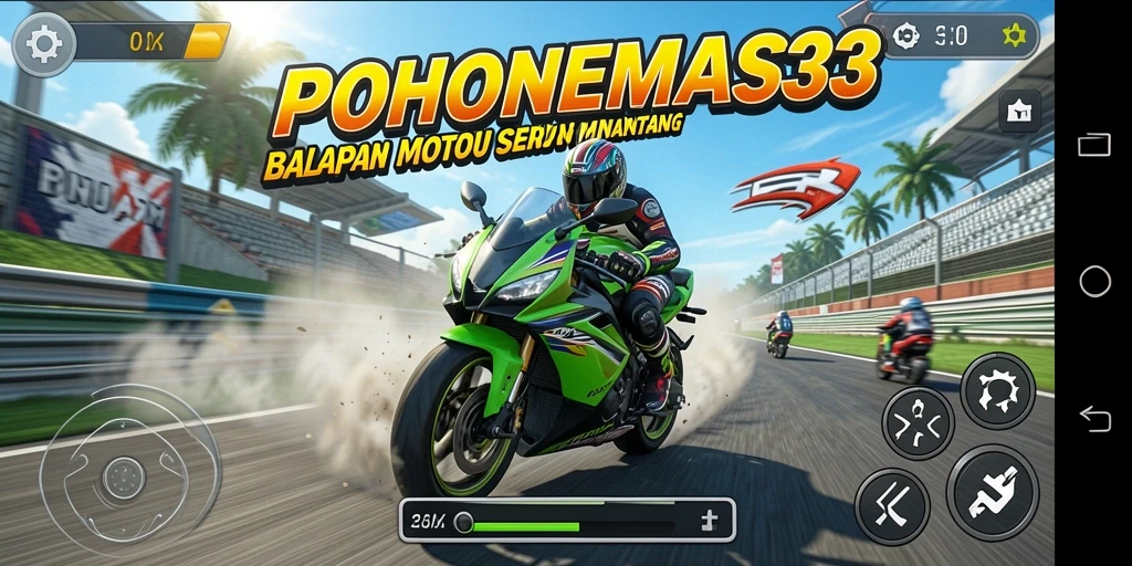 Tampilan seru dari gameplay balapan motor dengan grafik yang memukau.