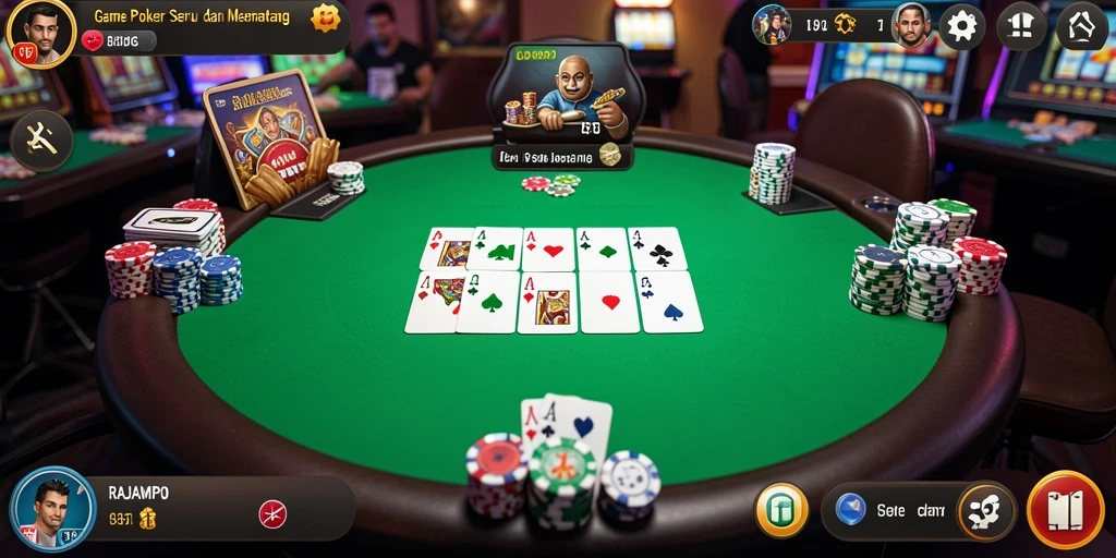 Tampilan screenshot RAJAMPO yang menampilkan suasana permainan poker yang seru.