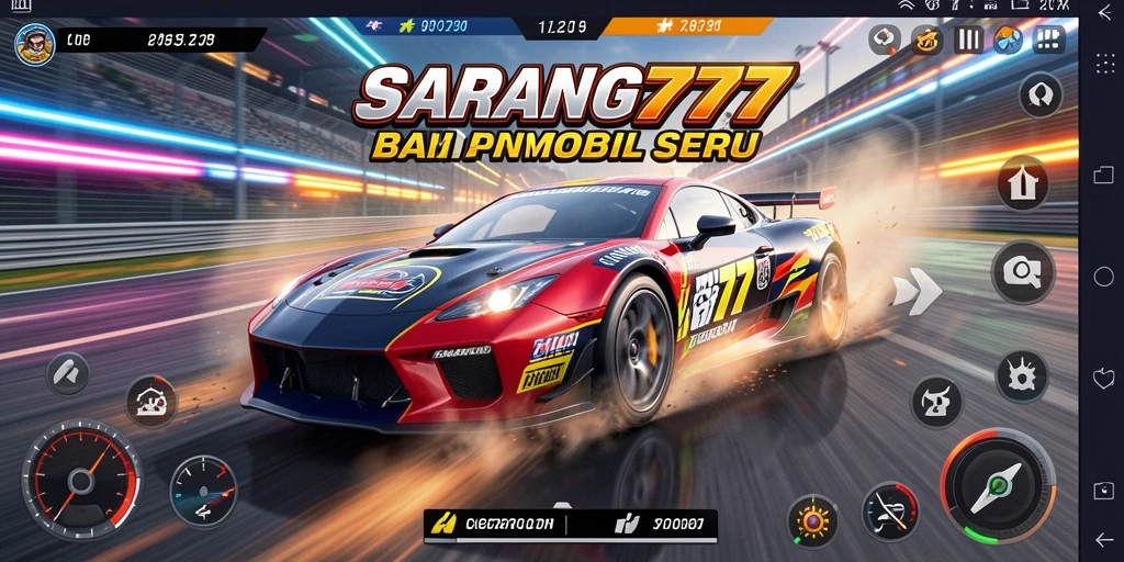 Screenshot SARANG777 menampilkan balapan mobil yang mendebarkan.