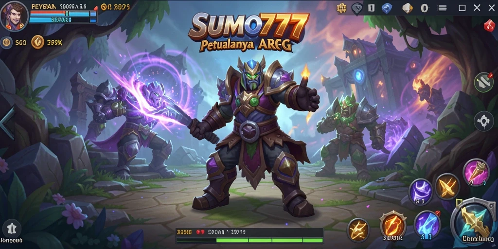 Screenshot gameplay SUMO777 yang menampilkan pertarungan epik dalam dunia ARPG.
